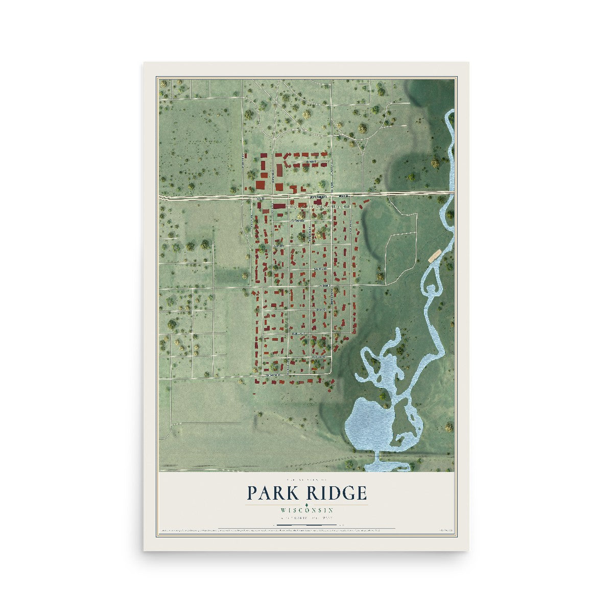 Map of Park Ridge, Wisconsin, 12 x 18 inch unframed archival matte print