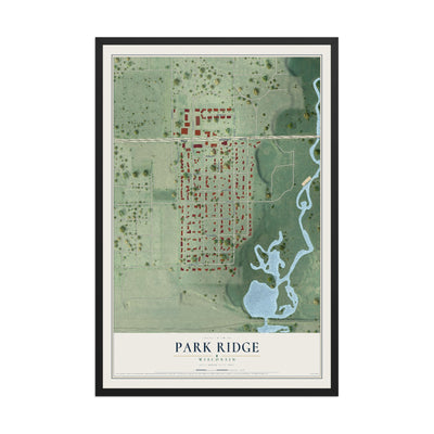 Map of Park Ridge, Wisconsin, 12 x 18 inch print in a black wood frame