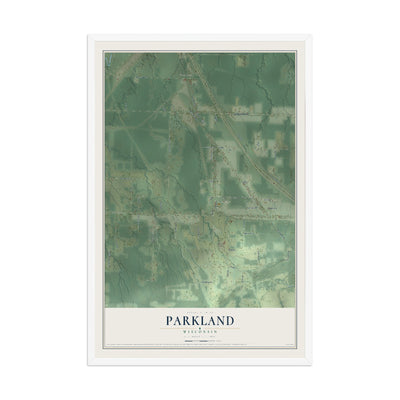 Map of Parkland, Wisconsin, 12 x 18 inch print in a white wood frame