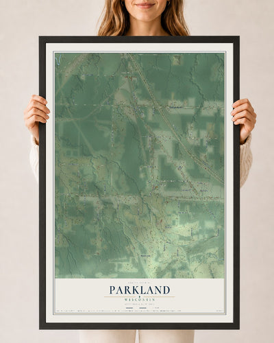 Map of Parkland, Wisconsin, 24 x 36 inch print in a black wood frame
