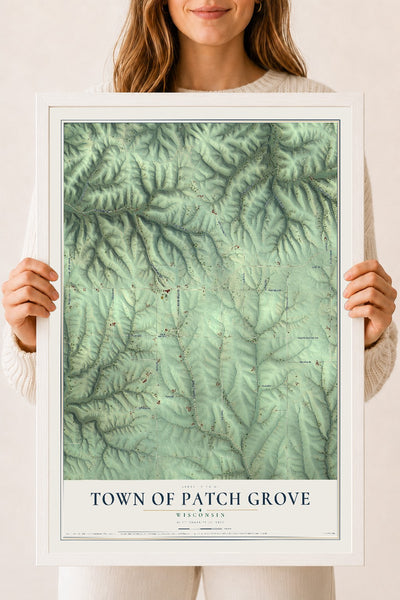Map of the Town of Patch Grove, Wisconsin, 18 x 24 inch print in a white wood frame