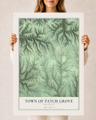 Map of the Town of Patch Grove, Wisconsin, 24 x 36 inch print in a white wood frame