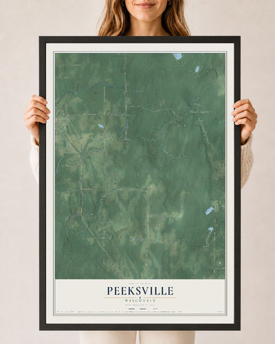 Map of Peeksville, Wisconsin, 24 x 36 inch print in a black wood frame