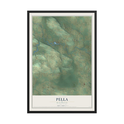Map of Pella, Wisconsin, 12 x 18 inch print in a black wood frame