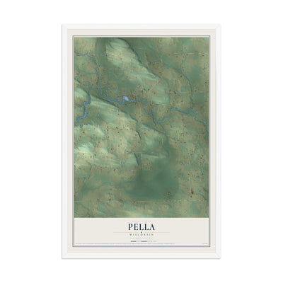 Map of Pella, Wisconsin, 12 x 18 inch print in a white wood frame