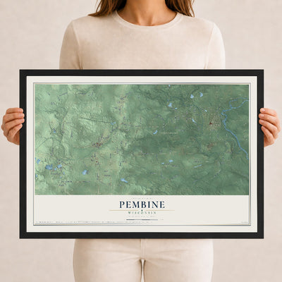 Map of Pembine, Wisconsin, 12 x 18 inch print in a black wood frame