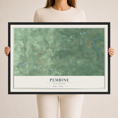 Map of Pembine, Wisconsin, 24 x 36 inch print in a black wood frame
