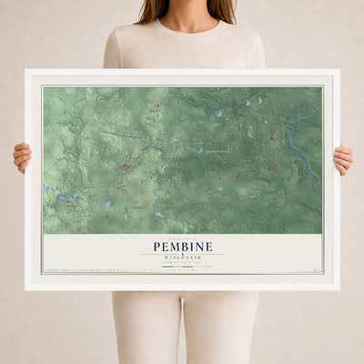 Map of Pembine, Wisconsin, 24 x 36 inch print in a white wood frame