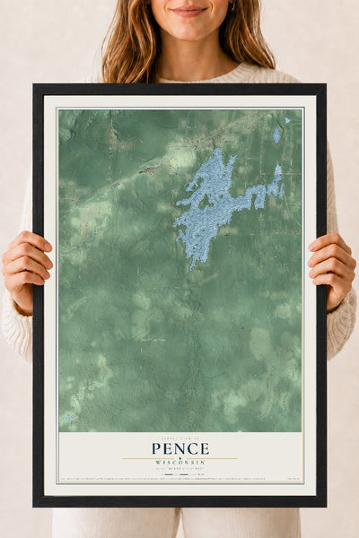 Map of Pence, Wisconsin, 18 x 24 inch print in a black wood frame