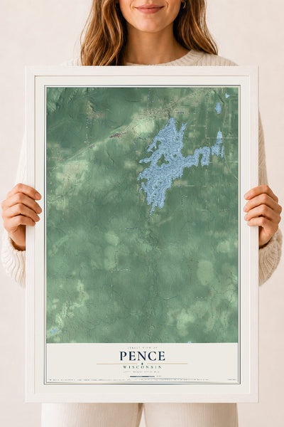 Map of Pence, Wisconsin, 18 x 24 inch print in a white wood frame