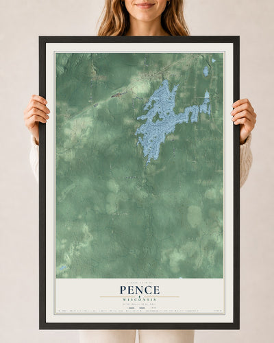 Map of Pence, Wisconsin, 24 x 36 inch print in a black wood frame