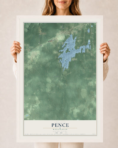 Map of Pence, Wisconsin, 24 x 36 inch print in a white wood frame
