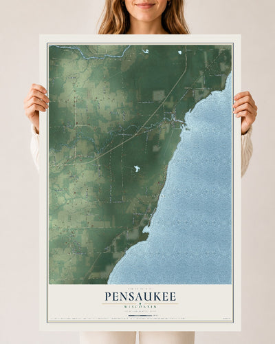 Map of Pensaukee, Wisconsin, 24 x 36 inch unframed archival matte print