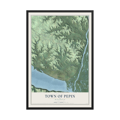Map of the Town of Pepin, Wisconsin, 12 x 18 inch print in a black wood frame