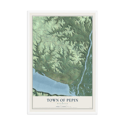 Map of the Town of Pepin, Wisconsin, 12 x 18 inch print in a white wood frame