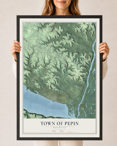 Map of the Town of Pepin, Wisconsin, 24 x 36 inch print in a black wood frame