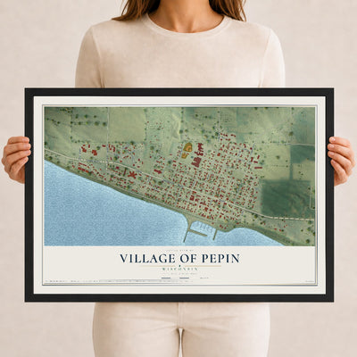 Map of Pepin, Wisconsin, 12 x 18 inch print in a black wood frame