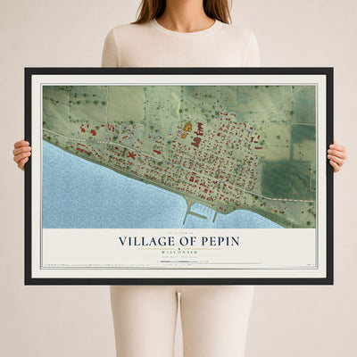 Map of Pepin, Wisconsin, 24 x 36 inch print in a black wood frame