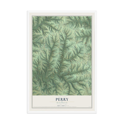 Map of Perry, Wisconsin, 12 x 18 inch print in a white wood frame