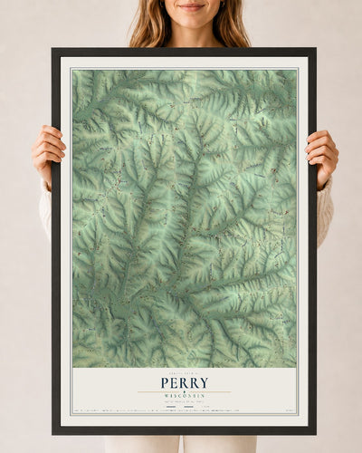 Map of Perry, Wisconsin, 24 x 36 inch print in a black wood frame