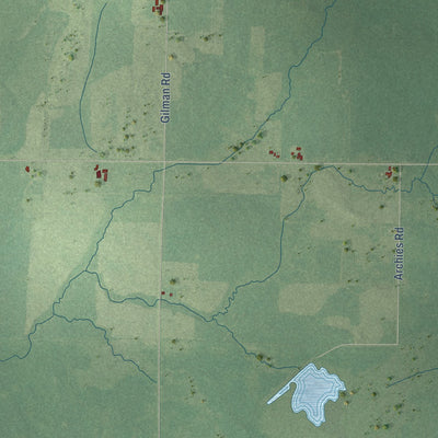 Second close-up of the map of Pershing, Wisconsin print showing more streets and buildings