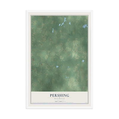Map of Pershing, Wisconsin, 12 x 18 inch print in a white wood frame