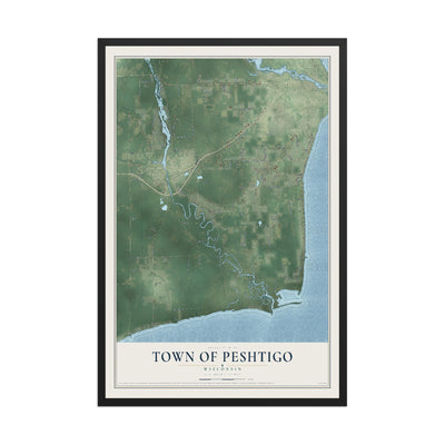 Map of the Town of Peshtigo, Wisconsin, 12 x 18 inch print in a black wood frame