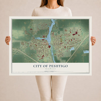 Map of Peshtigo, Wisconsin, 24 x 36 inch unframed archival matte print