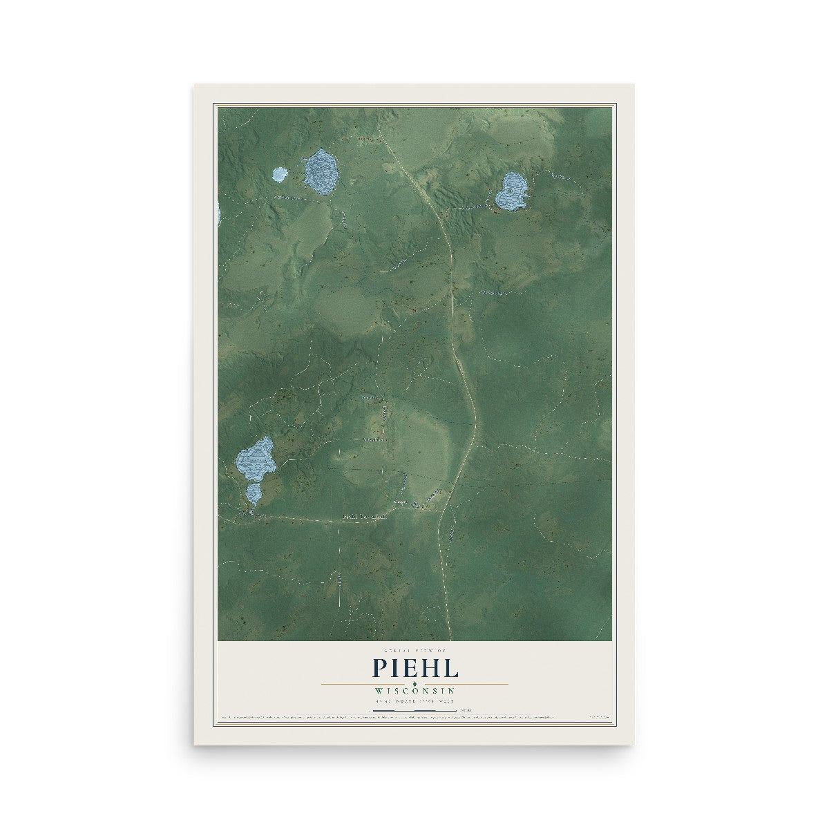 Map of Piehl, Wisconsin, 12 x 18 inch unframed archival matte print