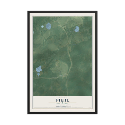 Map of Piehl, Wisconsin, 12 x 18 inch print in a black wood frame