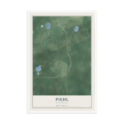 Map of Piehl, Wisconsin, 12 x 18 inch print in a white wood frame