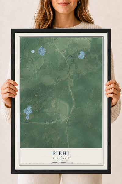 Map of Piehl, Wisconsin, 18 x 24 inch print in a black wood frame
