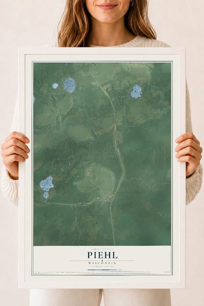 Map of Piehl, Wisconsin, 18 x 24 inch print in a white wood frame