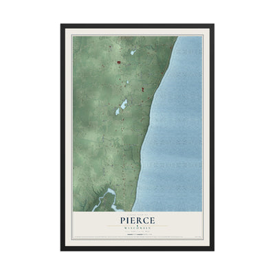 Map of Pierce, Wisconsin, 12 x 18 inch print in a black wood frame