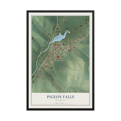 Map of Pigeon Falls, Wisconsin, 12 x 18 inch print in a black wood frame