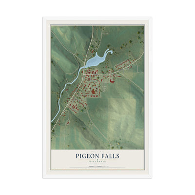 Map of Pigeon Falls, Wisconsin, 12 x 18 inch print in a white wood frame