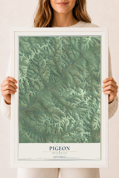 Map of Pigeon, Wisconsin, 18 x 24 inch print in a white wood frame