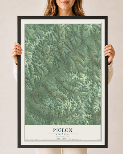 Map of Pigeon, Wisconsin, 24 x 36 inch print in a black wood frame