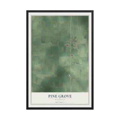 Map of Pine Grove, Wisconsin, 12 x 18 inch print in a black wood frame