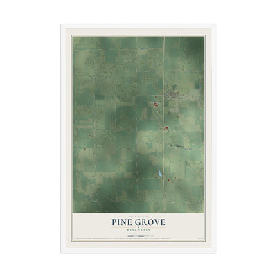 Map of Pine Grove, Wisconsin, 12 x 18 inch print in a white wood frame