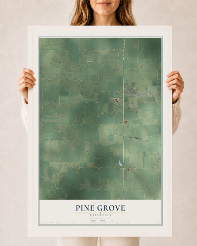 Map of Pine Grove, Wisconsin, 24 x 36 inch print in a white wood frame