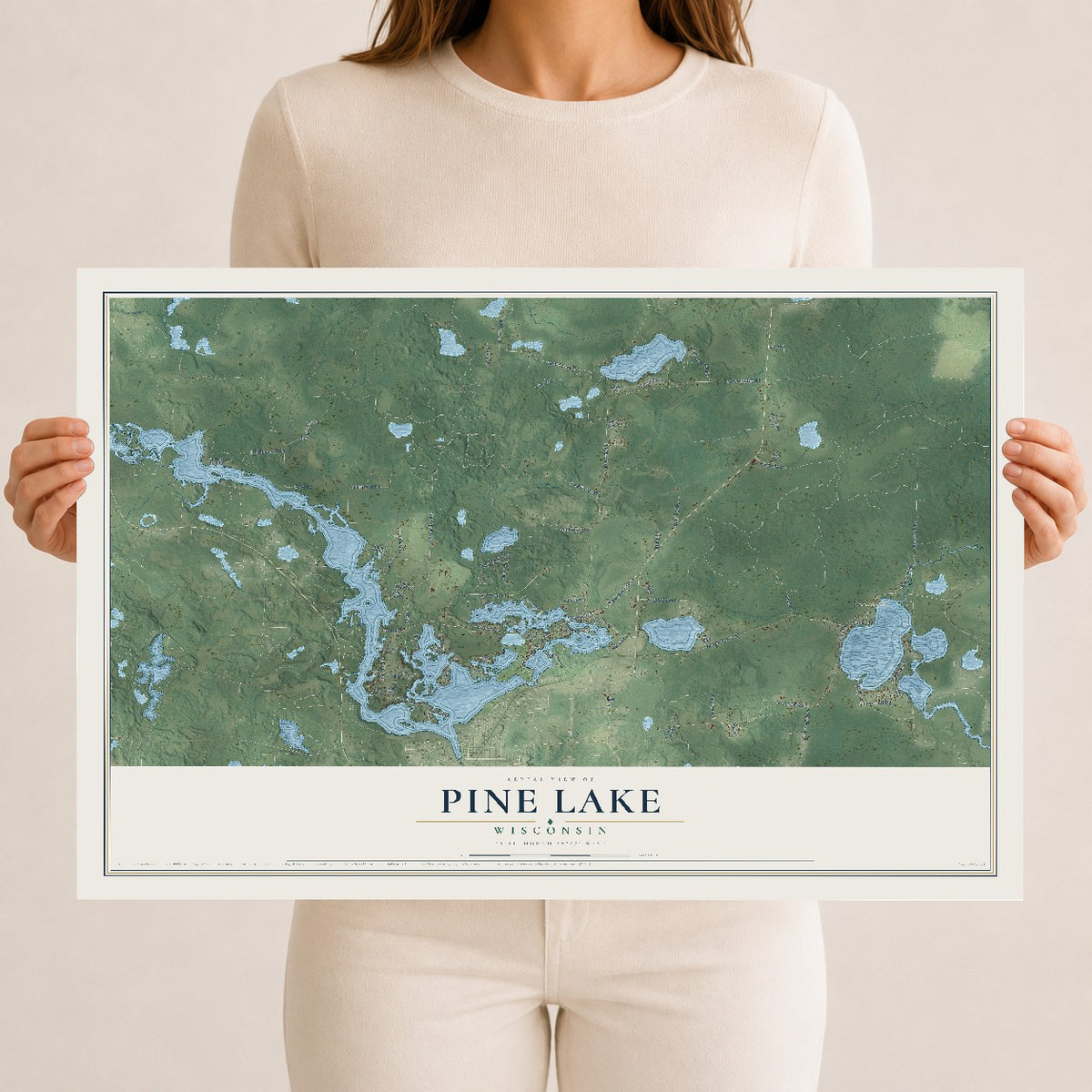 Map of Pine Lake, Wisconsin, 12 x 18 inch unframed archival matte print