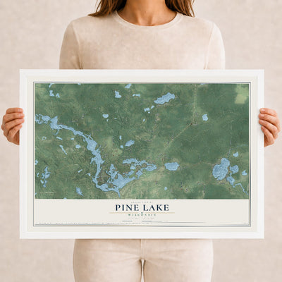 Map of Pine Lake, Wisconsin, 12 x 18 inch print in a white wood frame