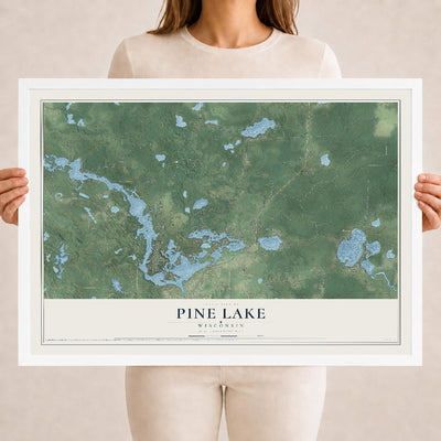 Map of Pine Lake, Wisconsin, 18 x 24 inch print in a white wood frame
