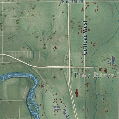 Close-up of the map of Pine River, Wisconsin print showing street and building detail