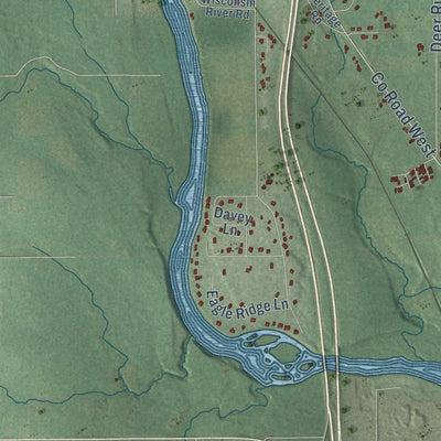 Second close-up of the map of Pine River, Wisconsin print showing more streets and buildings