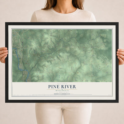 Map of Pine River, Wisconsin, 18 x 24 inch print in a black wood frame