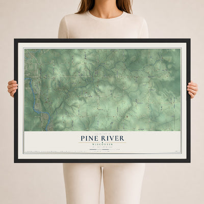 Map of Pine River, Wisconsin, 24 x 36 inch print in a black wood frame