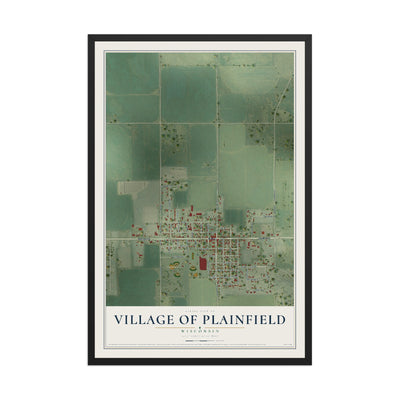 Map of Plainfield, Wisconsin, 12 x 18 inch print in a black wood frame