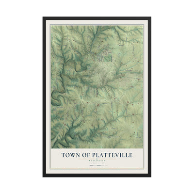 Map of the Town of Platteville, Wisconsin, 12 x 18 inch print in a black wood frame